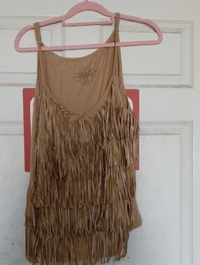Crazy Train Tan Fringe Tank Top